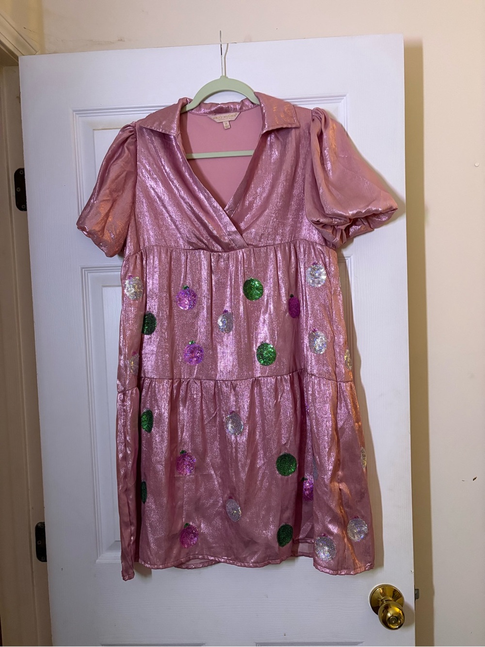 Shimmer Pink Party Dress with Sequin Polka Dots